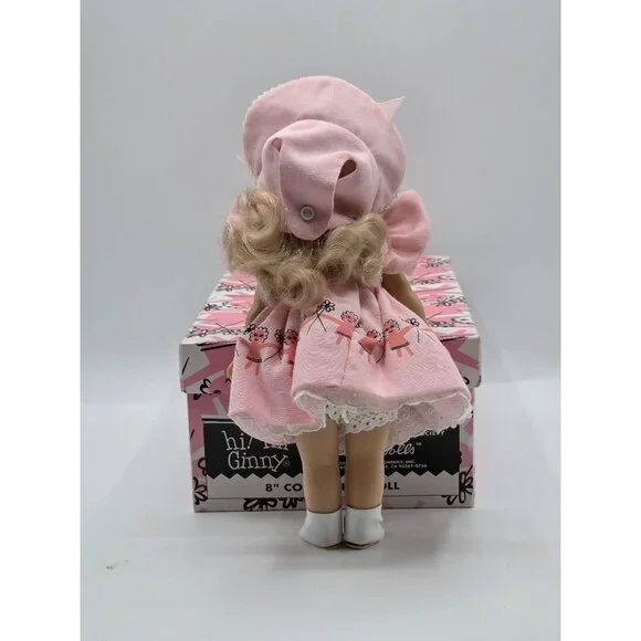 Unique Collectible Ginny Doll 8 Blonde Hair Pink Dress Original Box & Accessori
